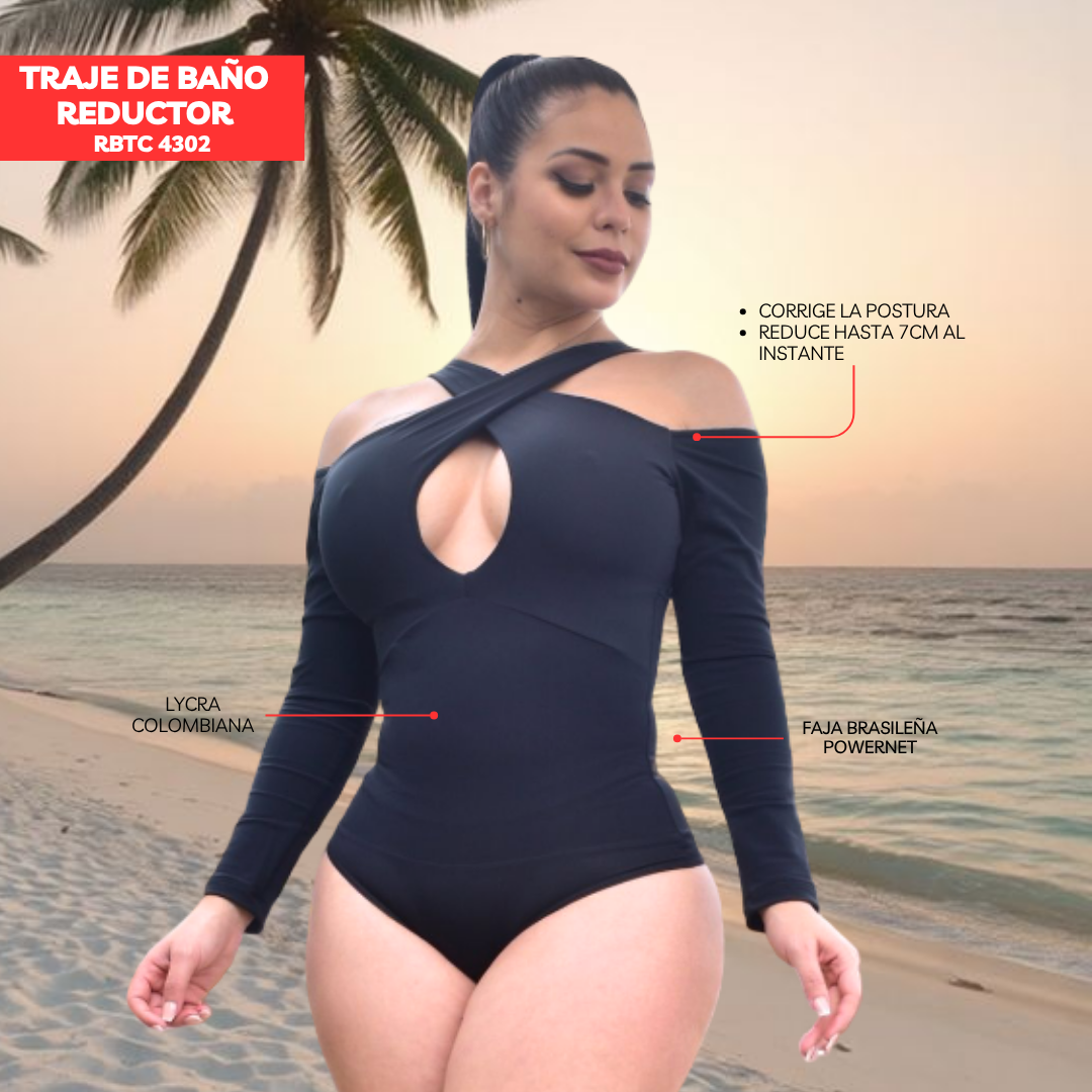 TRAJE DE BAÑO CON FAJA RBTC4302 NEGRO (ENTREGA INMEDIATA)