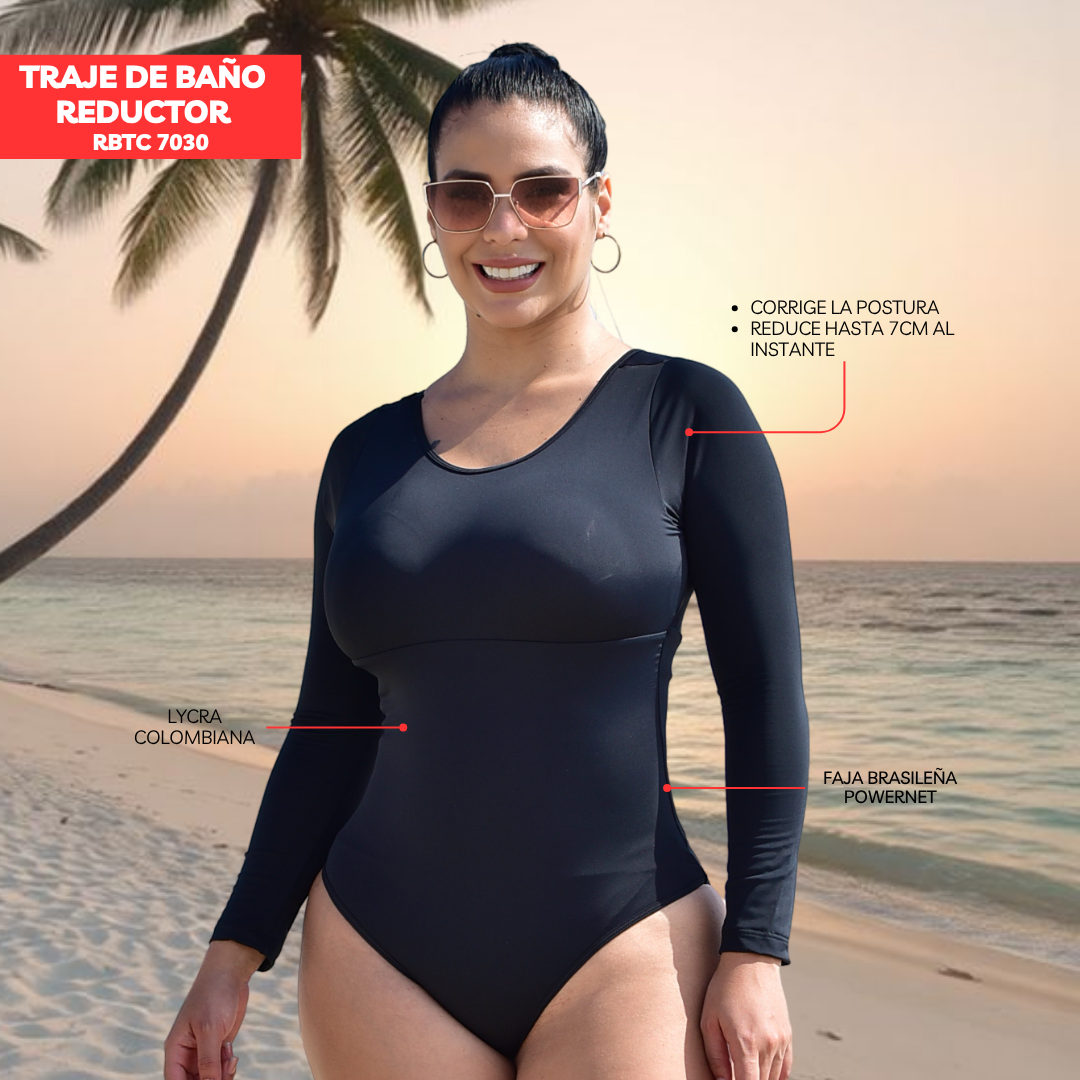 TRAJE DE BAÑO CON FAJA RBTC7030 NEGRO (ENTREGA INMEDIATA)