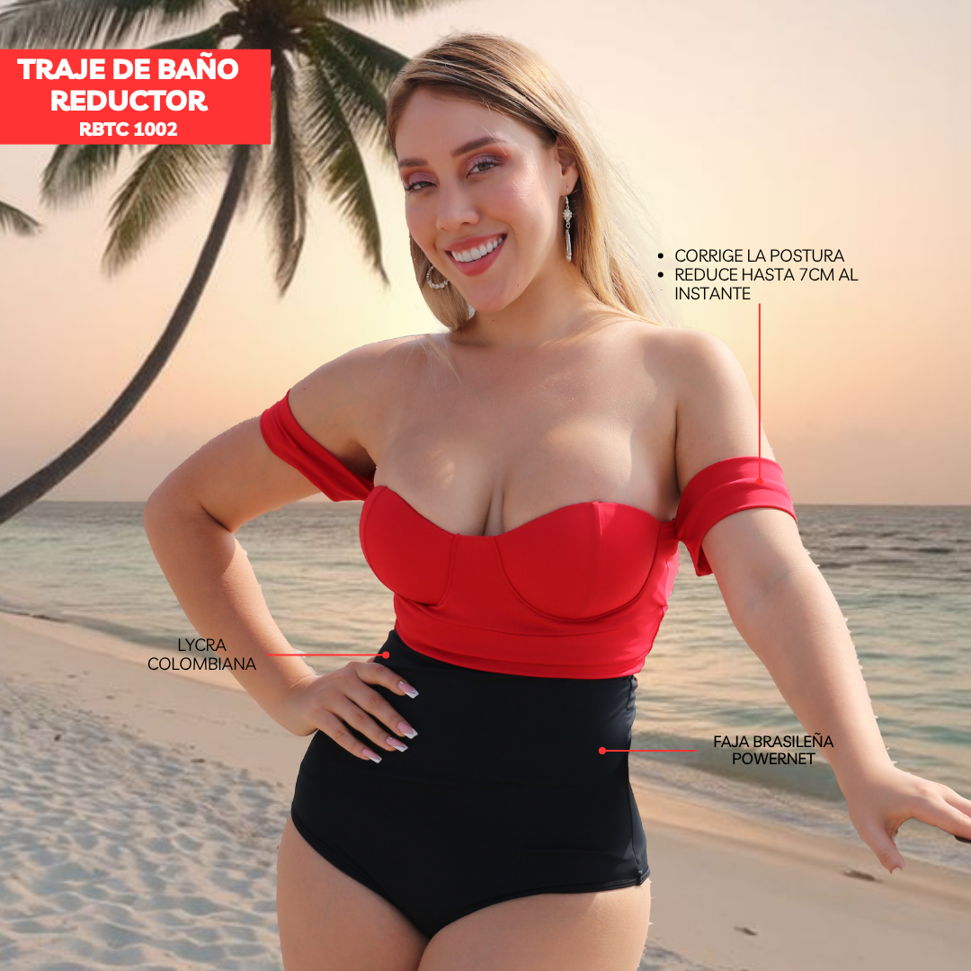 TRAJE DE BAÑO CON FAJA RBTC1002 ROJONEGRO (ENTREGA INMEDIATA)