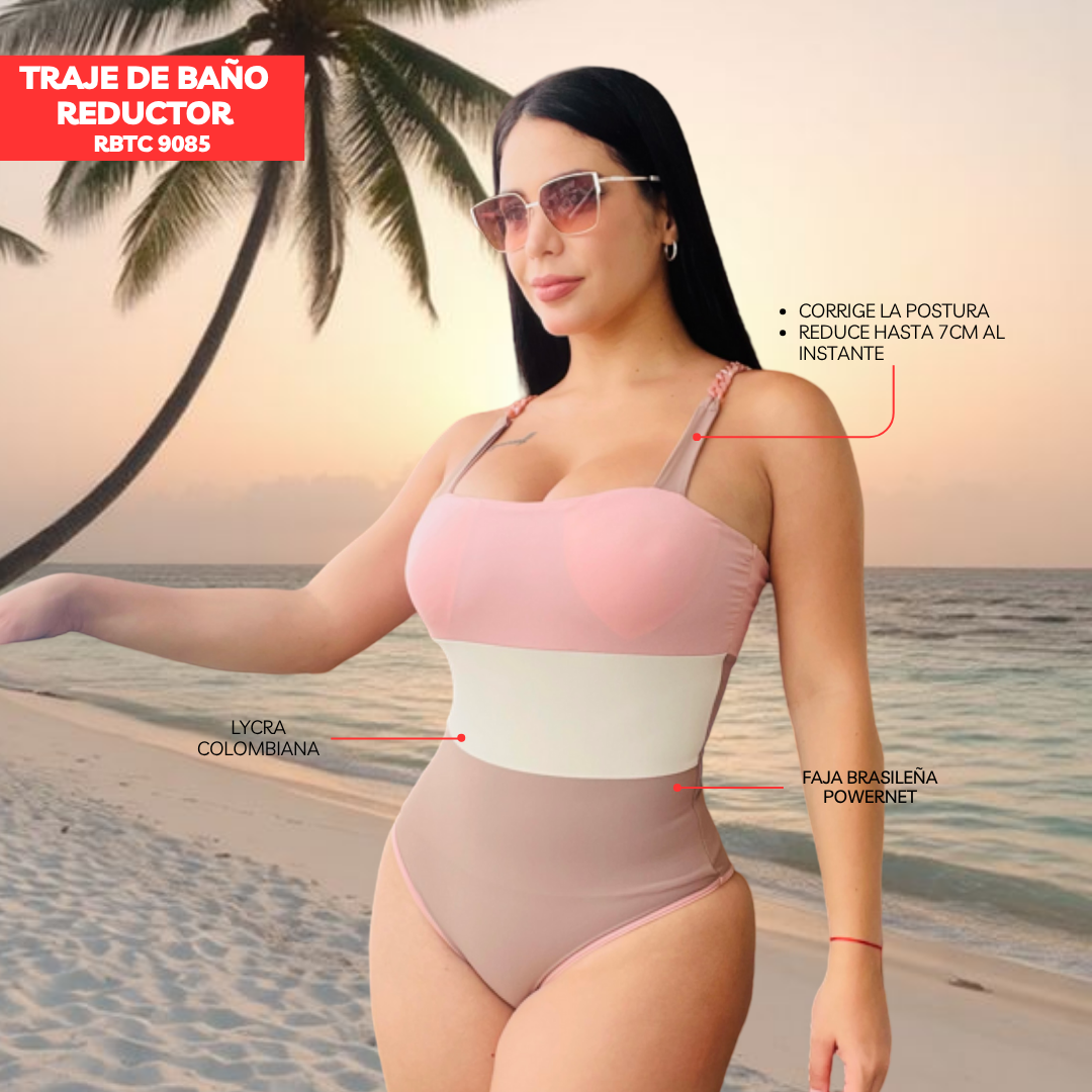 TRAJE DE BAÑO CON FAJA RBTC9085 TRICOLOR2 (ENTREGA INMEDIATA)