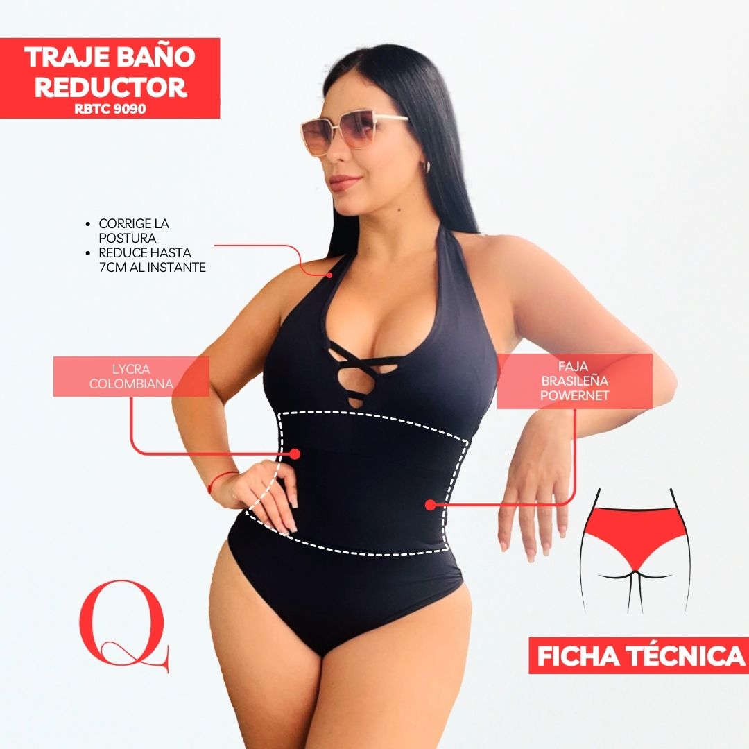 TRAJE DE BAÑO CON FAJA RBTC9090 NEGRO