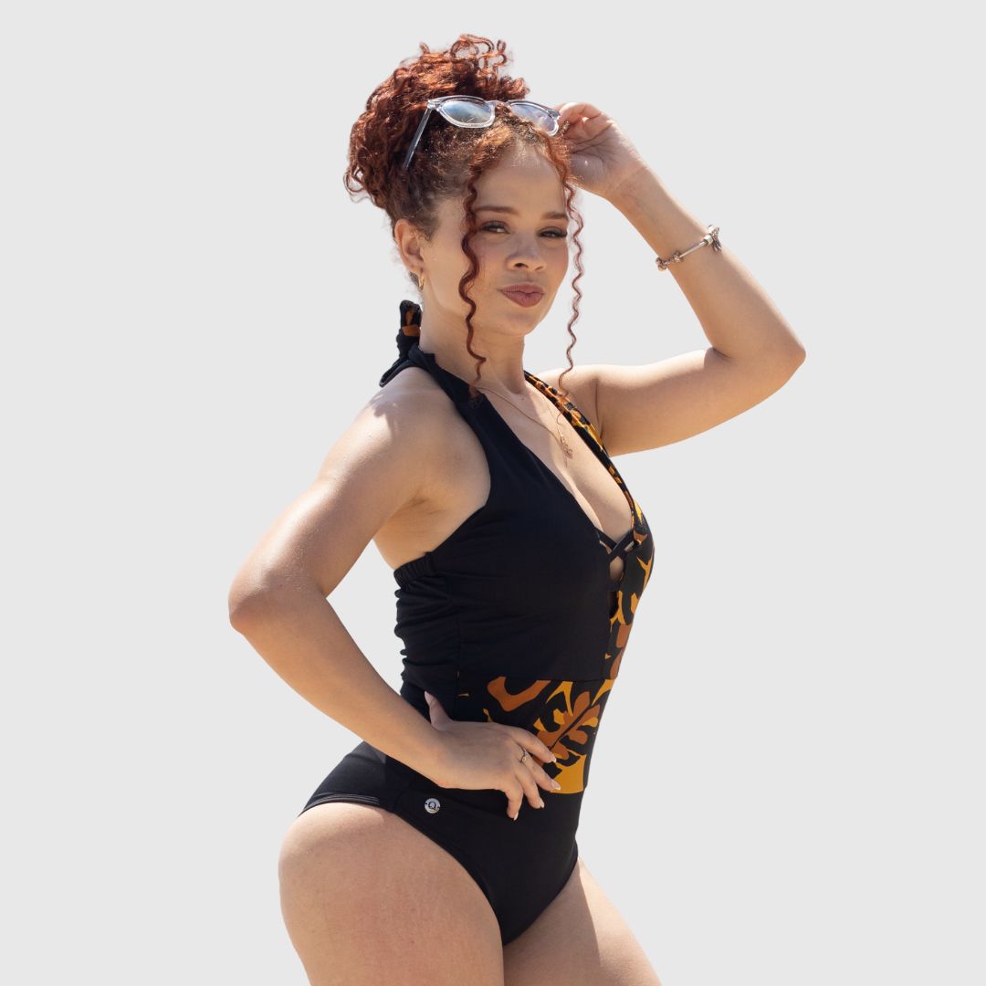 TRAJE DE BAÑO CON FAJA REDUCTOR RBTC9090 NEGROMUSTARD