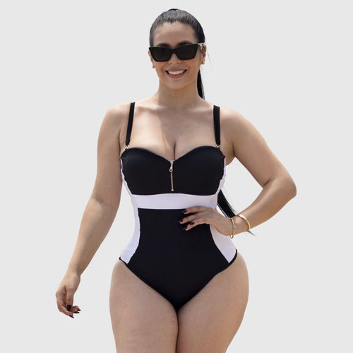 TRAJE DE BAÑO CON FAJA RBTC2510 BLANCO NEGRO