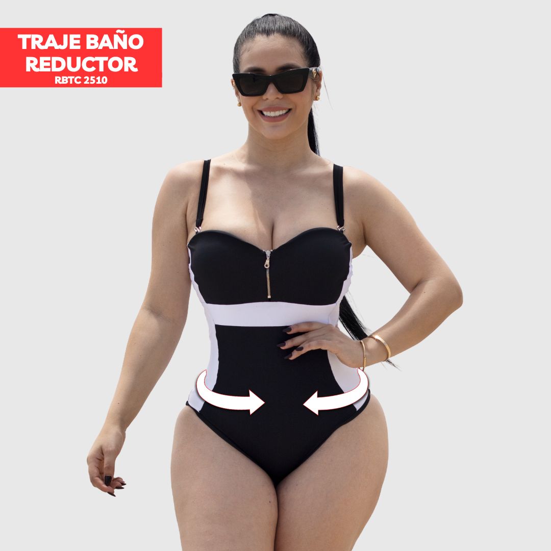 TRAJE DE BAÑO CON FAJA RBTC2510 BLANCO NEGRO