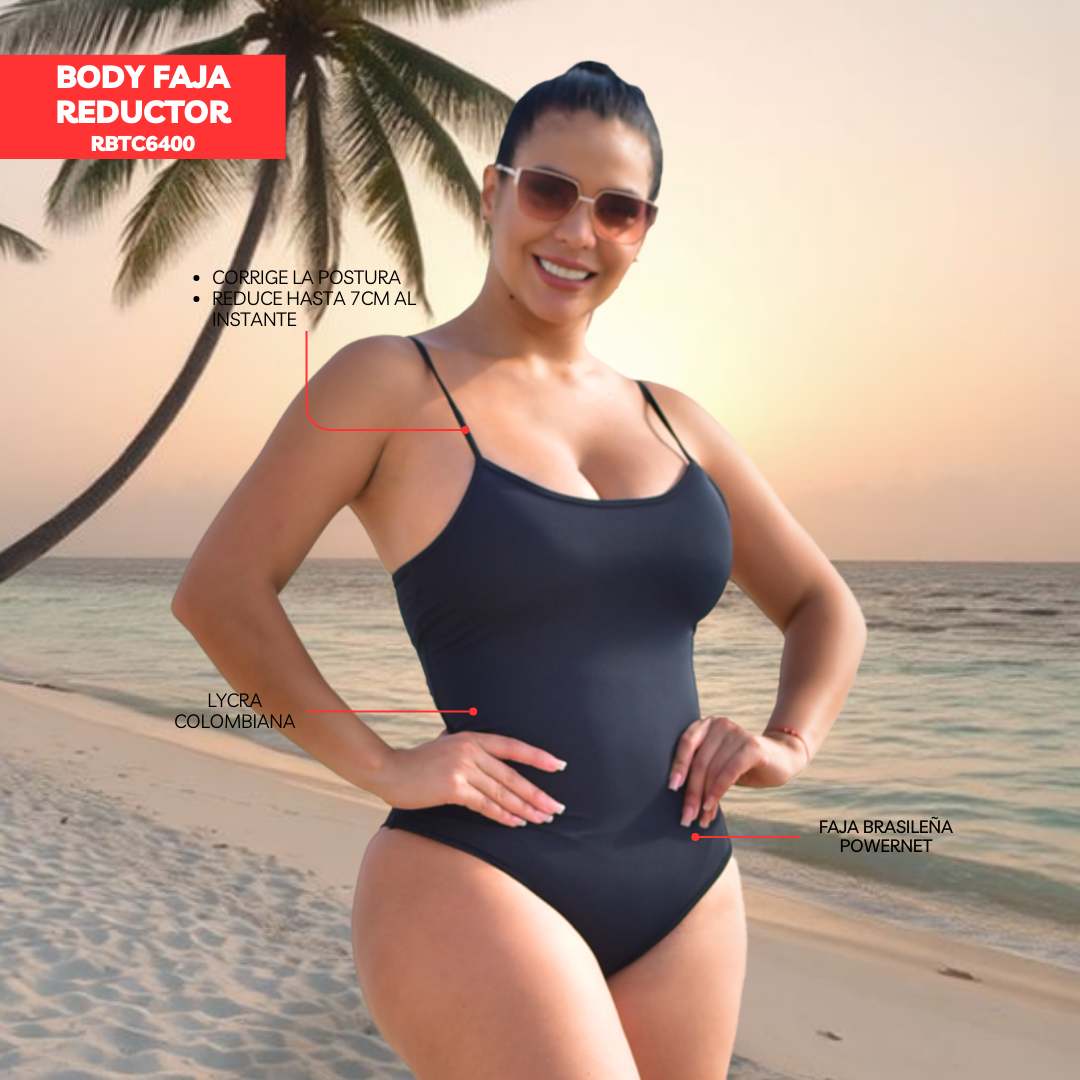 TRAJE DE BAÑO CON FAJA RBTC6400 NEGRO (ENTREGA INMEDIATA)