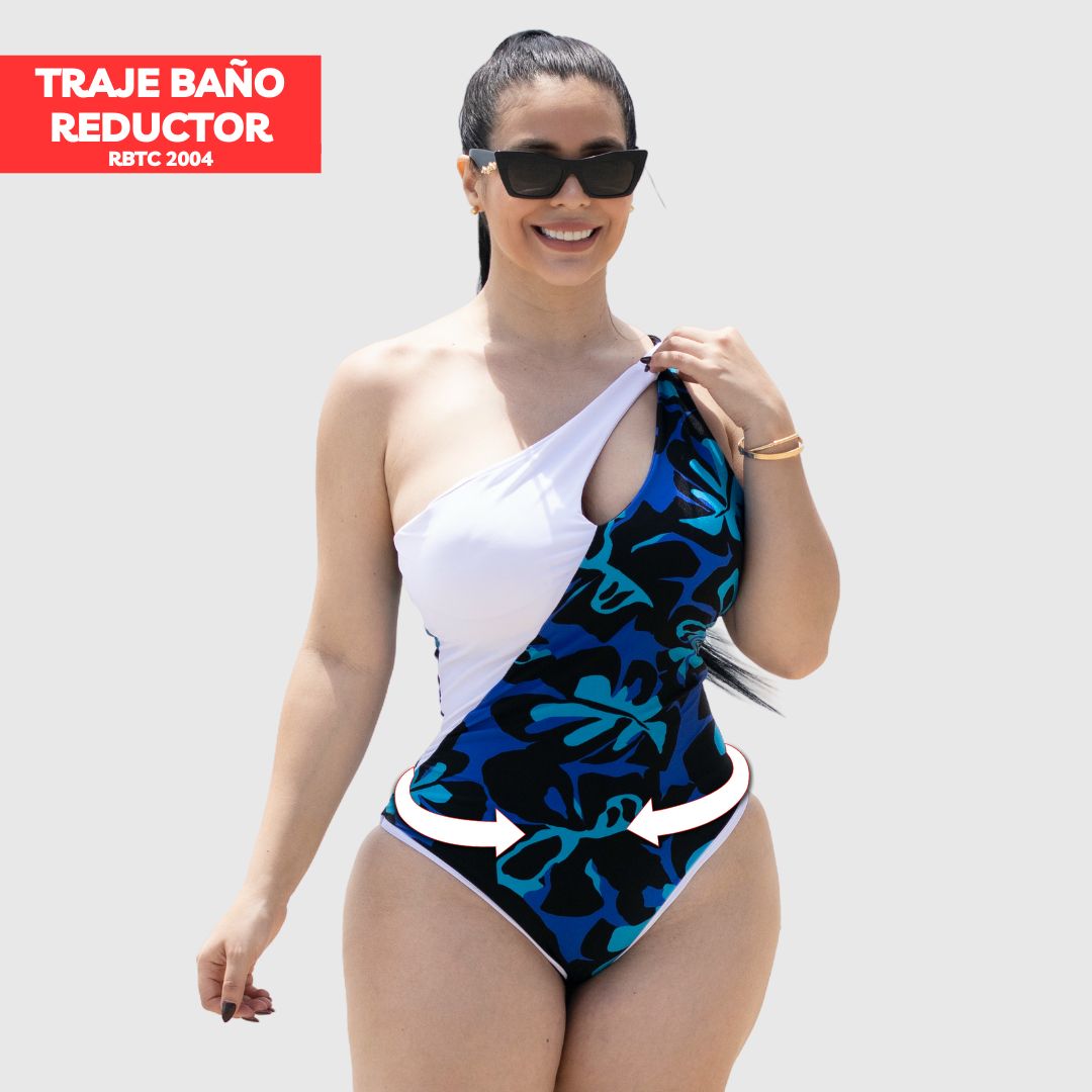 TRAJE DE BAÑO CON FAJA REDUCTOR RBTC2004 BLANCODUNBLUE
