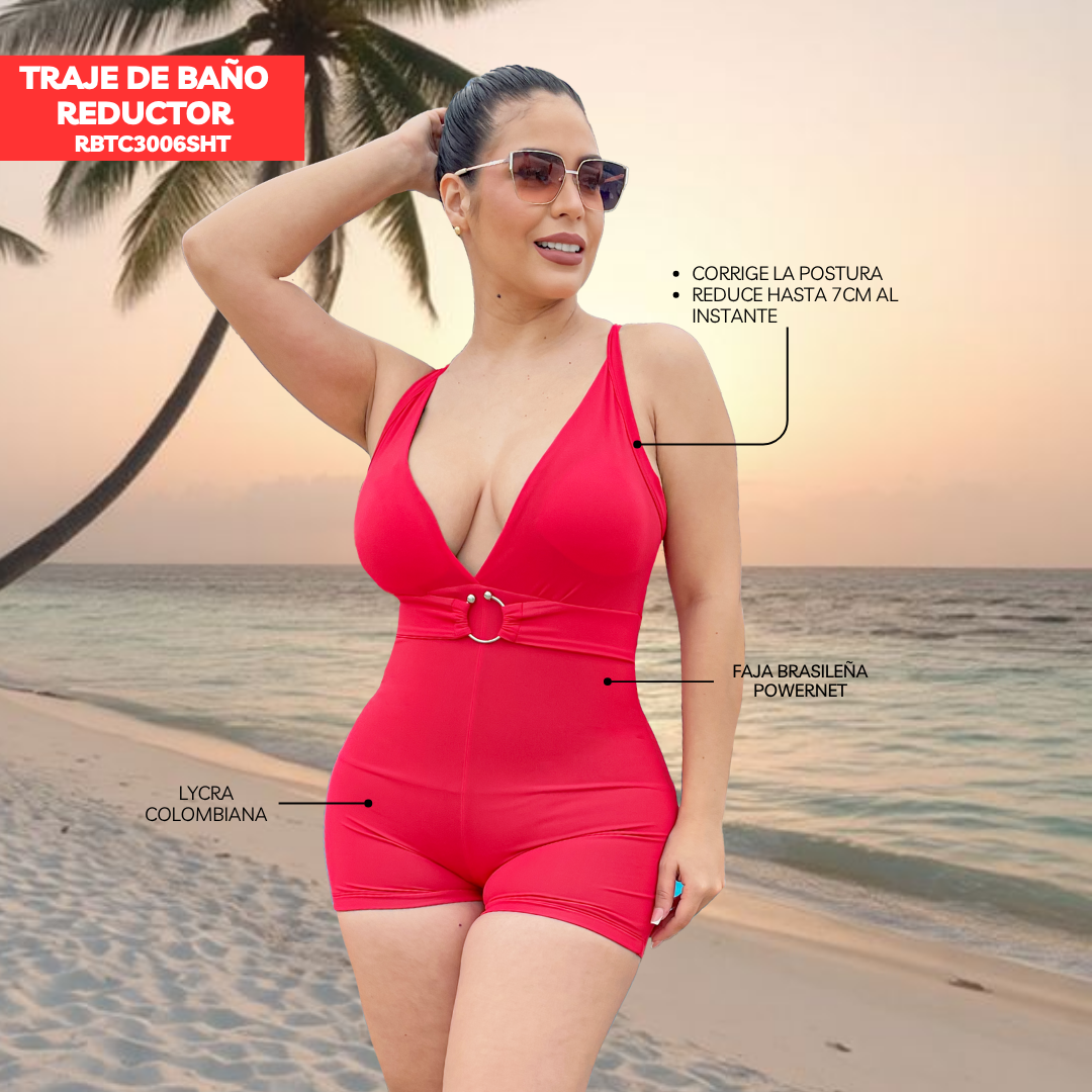 TRAJE DE BAÑO CON FAJA RBTC3006SHT ROJO (ENTREGA INMEDIATA)