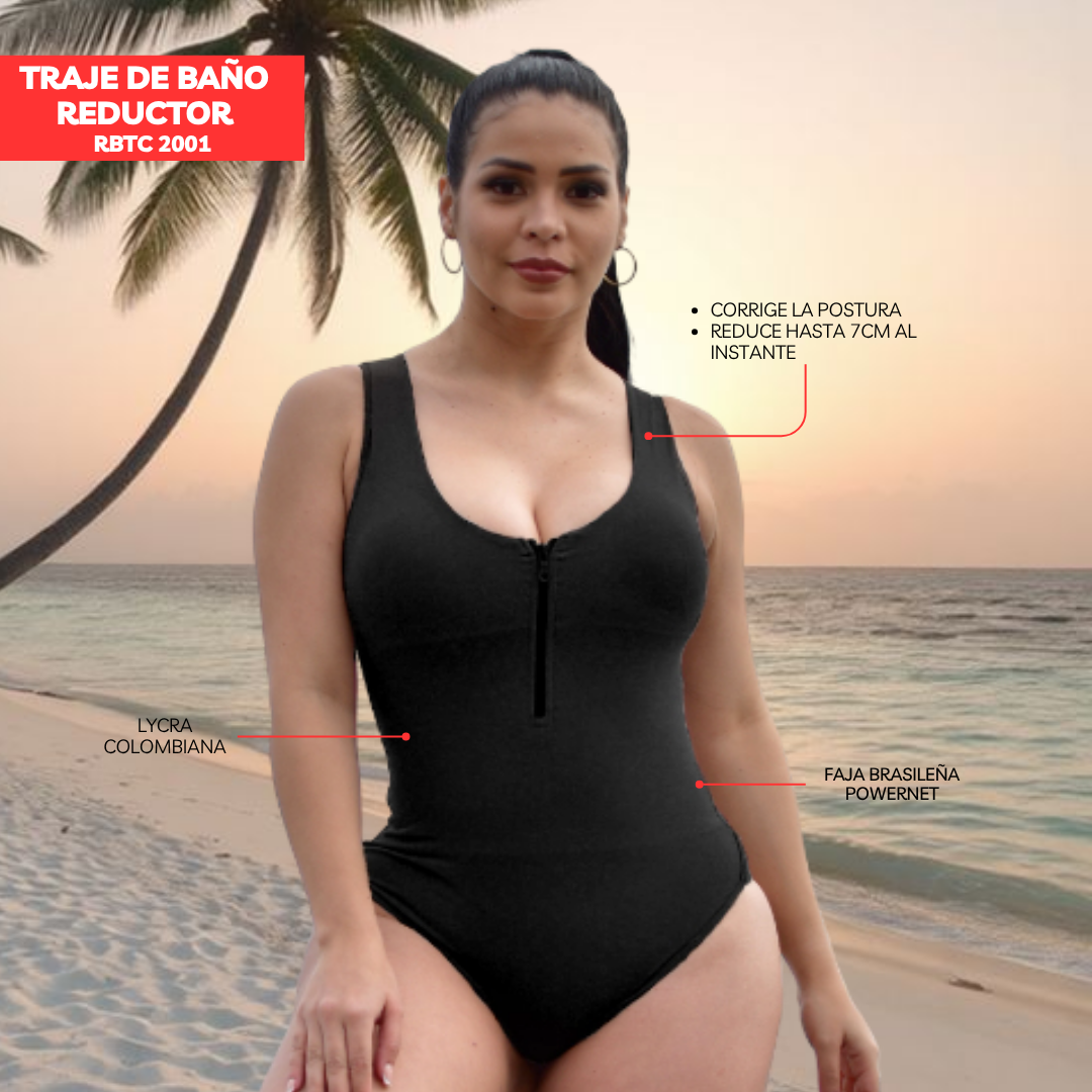 TRAJE DE BAÑO CON FAJA RBTC2001 NEGRO (ENTREGA INMEDIATA)
