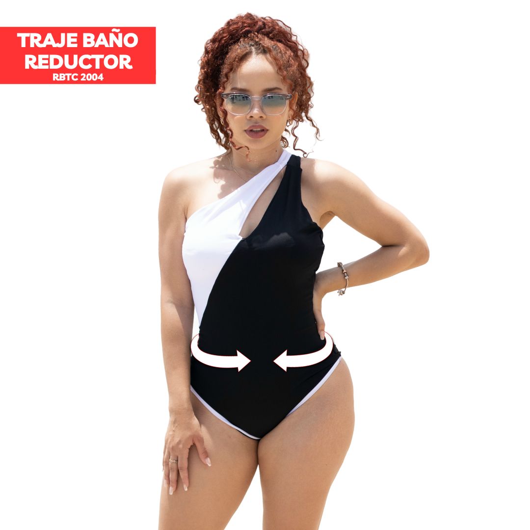 TRAJE DE BAÑO CON FAJA RBTC2004 BLANCONEGRO