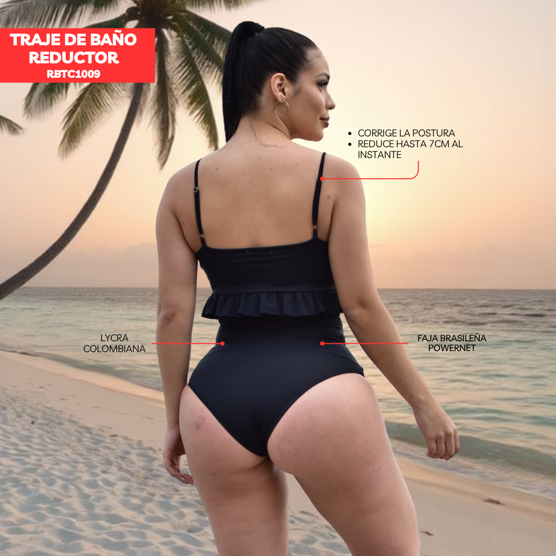 TRAJE DE BAÑO CON FAJA RBTC1009 NEGRO (ENTREGA INMEDIATA)