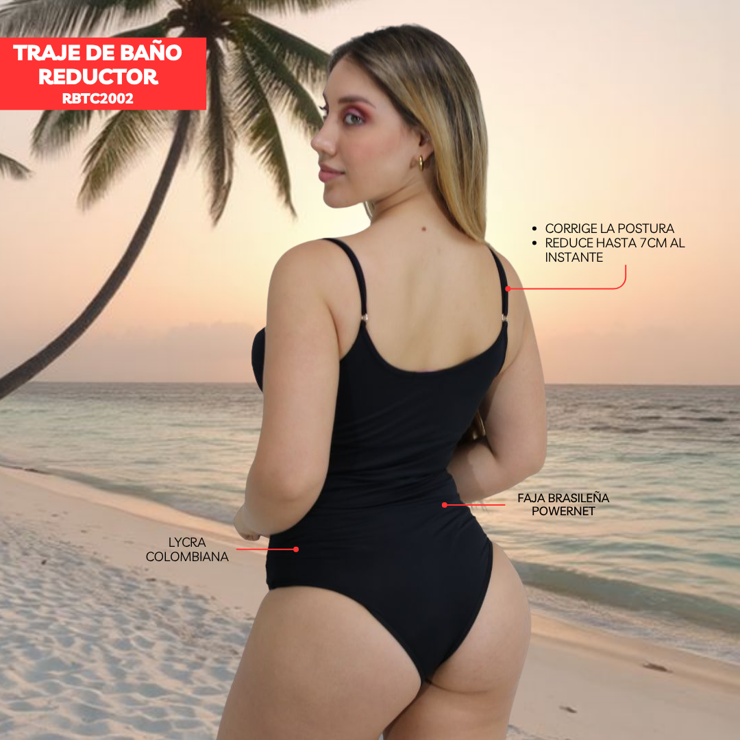 TRAJE DE BAÑO CON FAJA RBTC2002 NEGRO (STOCK FABRICA)