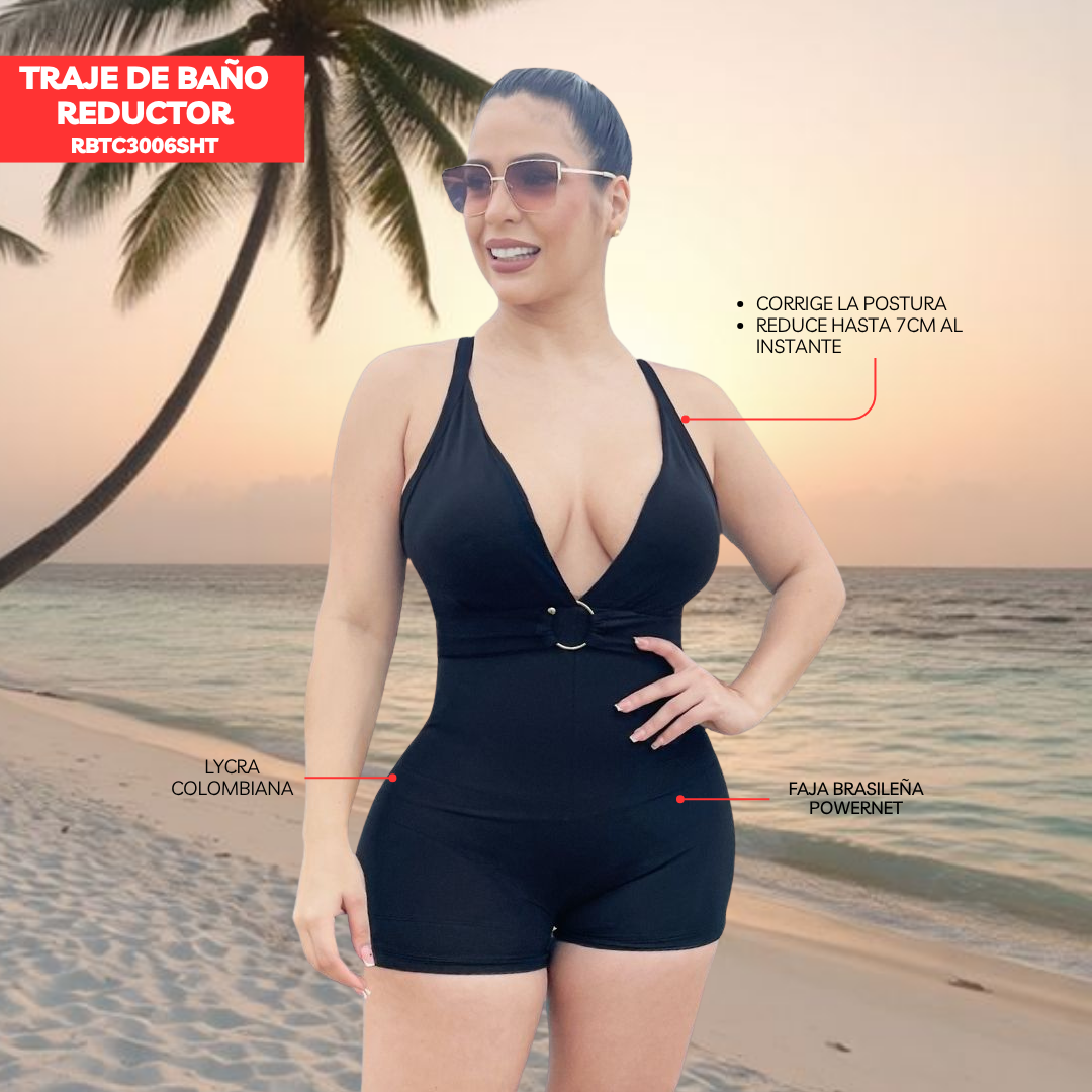 TRAJE DE BAÑO CON FAJA RBTC3006SHT NEGRO (ENTREGA INMEDIATA)