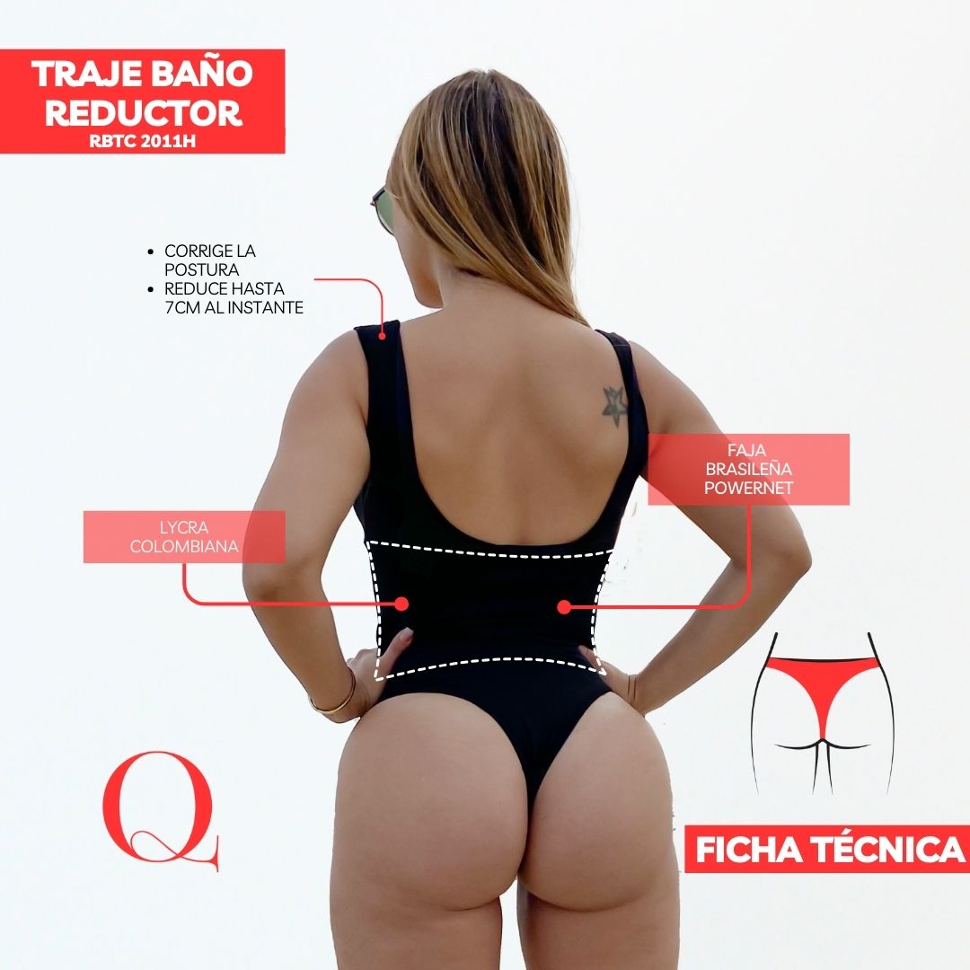 TRAJE DE BAÑO CON FAJA RBTC2011H NEGRO