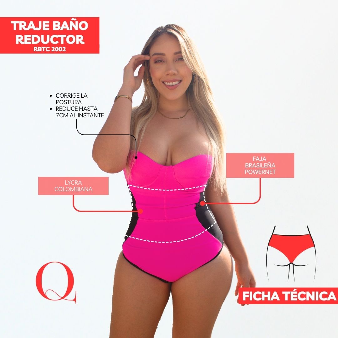 TRAJE DE BAÑO CON FAJA RBTC2002 FUCSIA NEGRO