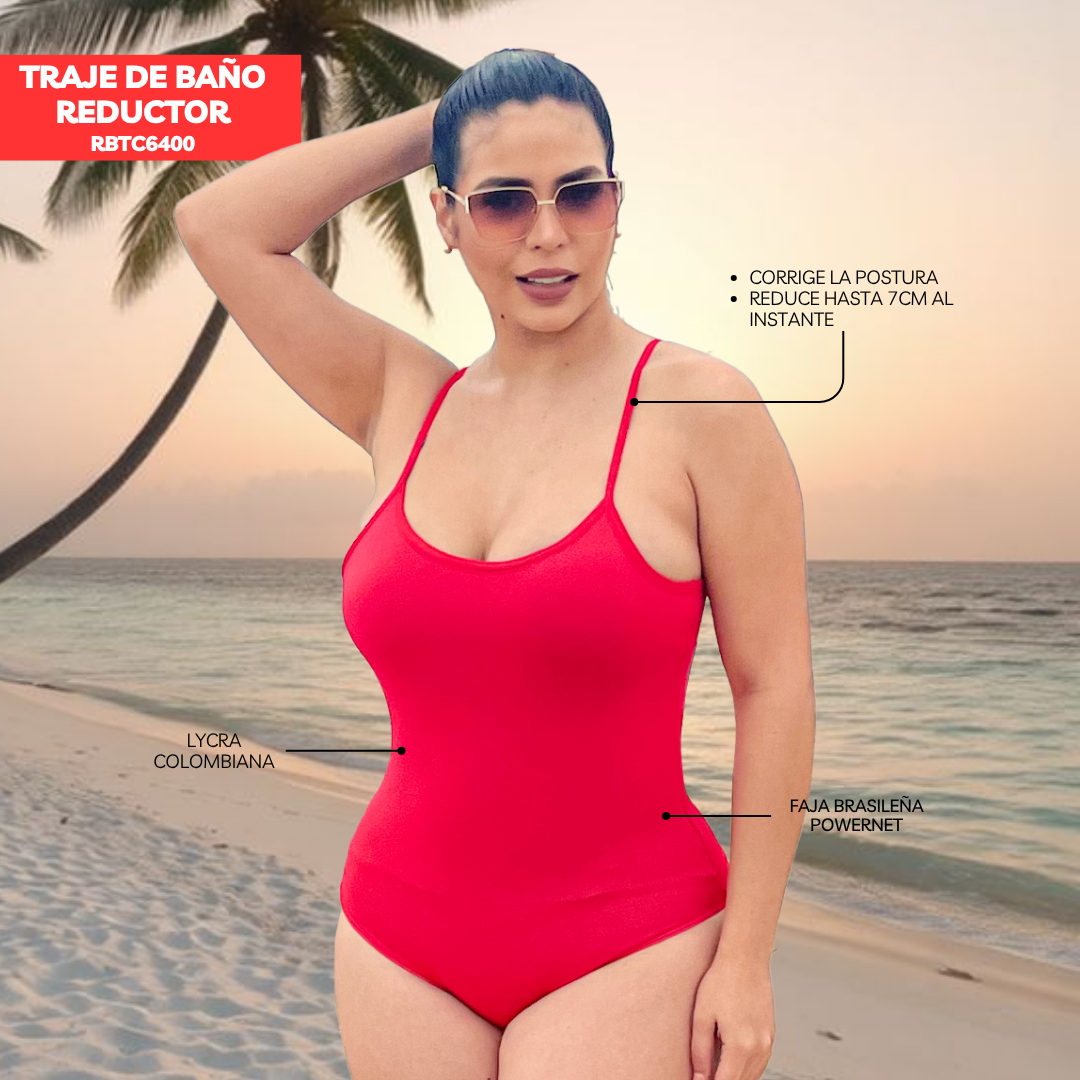 TRAJE DE BAÑO CON FAJA BASIC RBTC6400 ROJO (STOCK FÁBRICA)