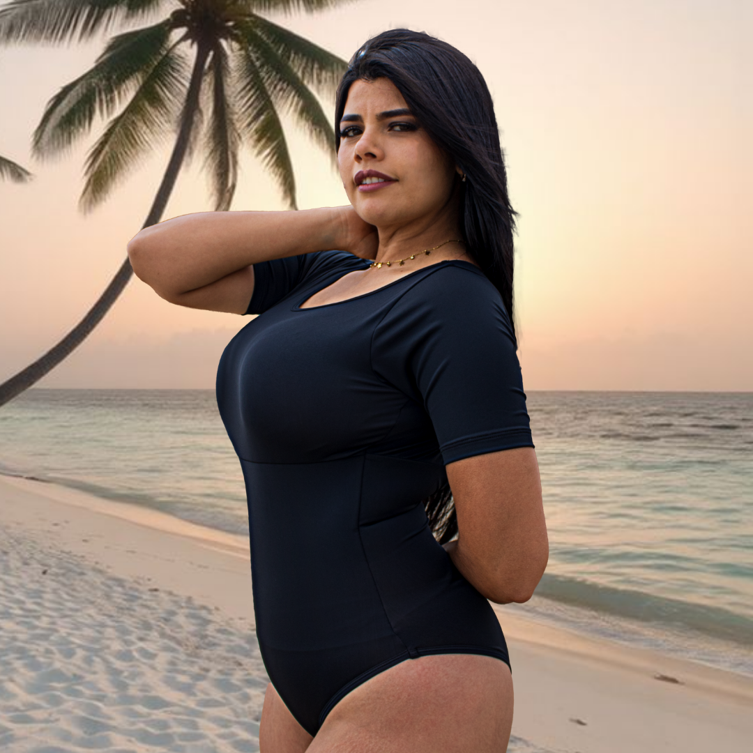 TRAJE DE BAÑO CON FAJA - COLECCION MODA RBTC7031 NEGRO (ENTREGA INMEDIATA)