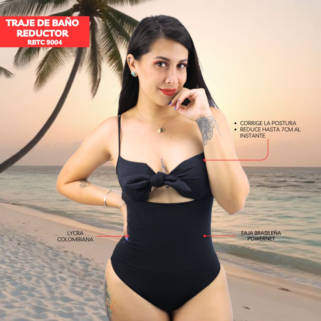 TRAJE DE BAÑO CON FAJA - COLECCION MODA RBTC9004 NEGRO (ENTREGA INMEDIATA)
