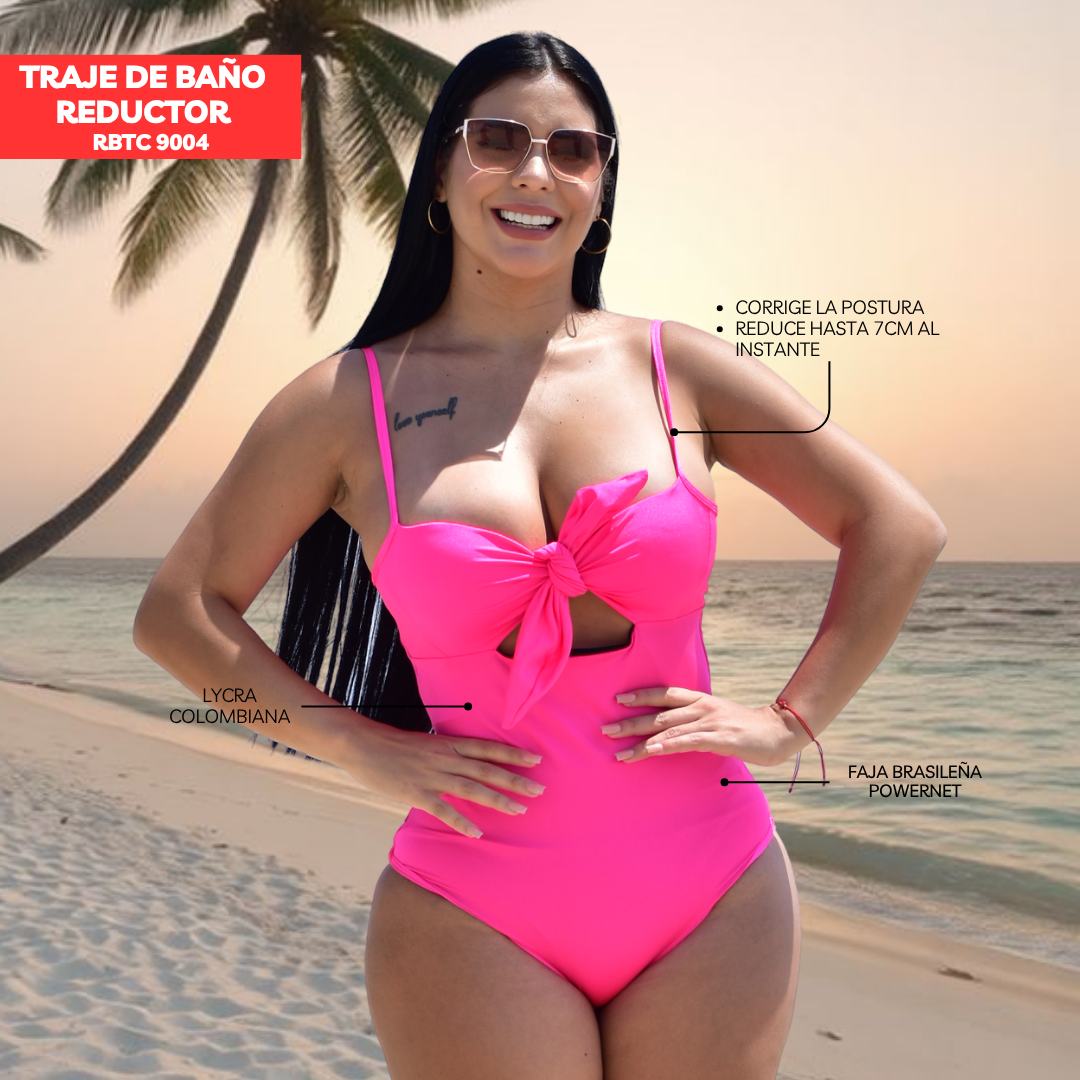 TRAJE DE BAÑO CON FAJA - COLECCION MODA RBTC9004 FUCSIA (ENTREGA INMEDIATA)