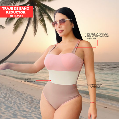 TRAJE DE BAÑO CON FAJA RBTC9085 TRICOLOR2 (ENTREGA INMEDIATA)