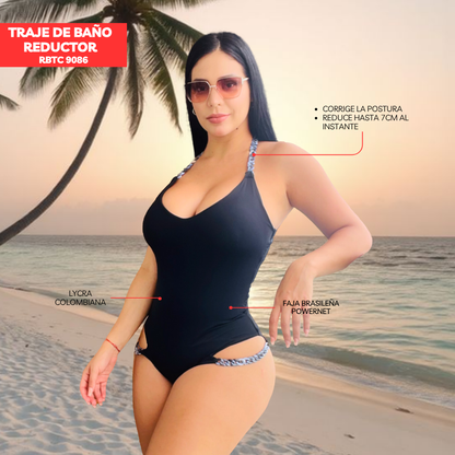 TRAJE DE BAÑO CON FAJA RBTC9086 NEGRO (STOCK FABRICA)