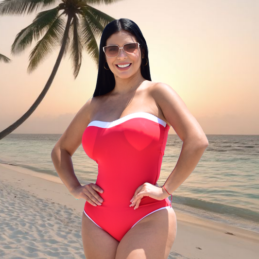 TRAJE DE BAÑO CON FAJA RBTC9095 ROJO (STOCK FABRICA)