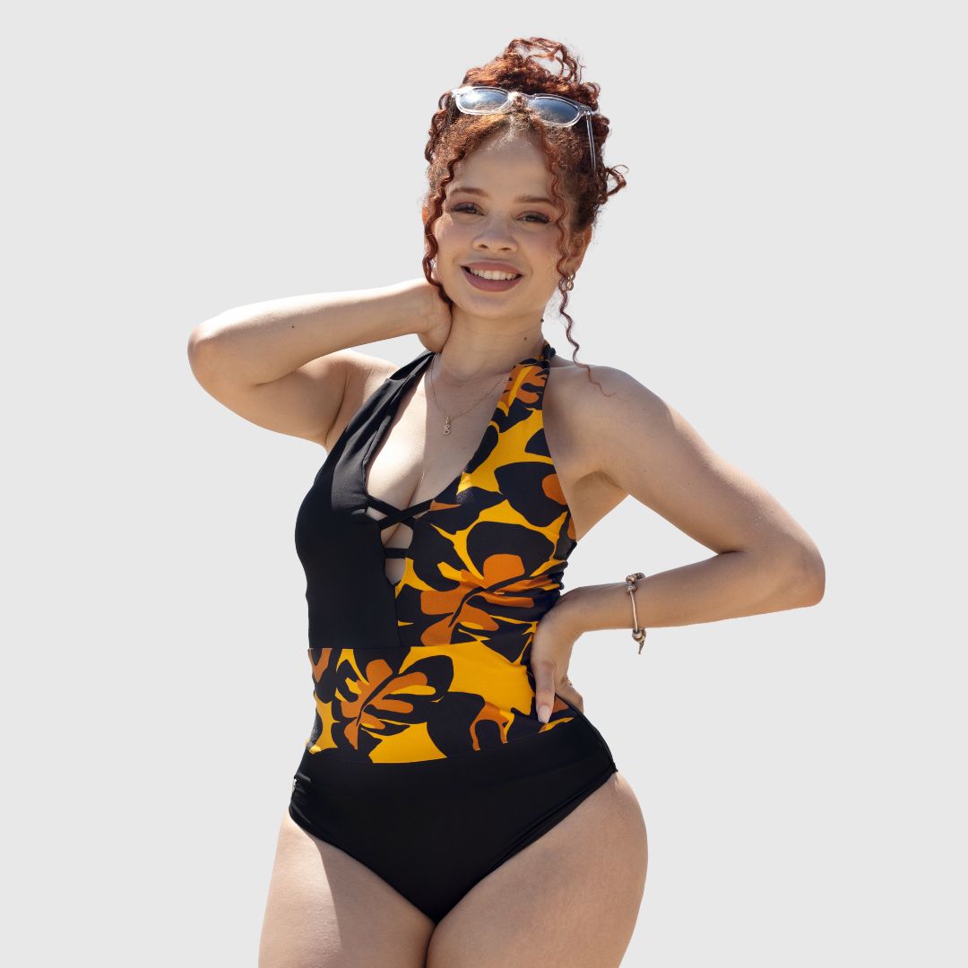 TRAJE DE BAÑO CON FAJA REDUCTOR RBTC9090 NEGROMUSTARD
