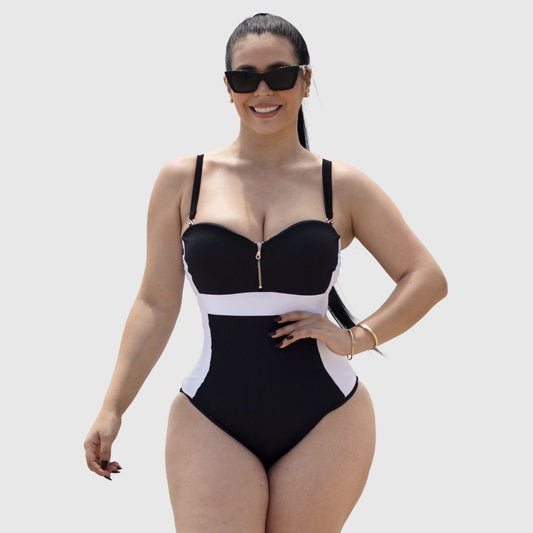 TRAJE DE BAÑO CON FAJA RBTC2510 BLANCO NEGRO