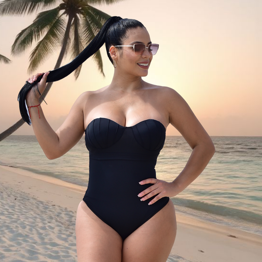 TRAJE DE BAÑO CON FAJA RBTC9003 NEGRO (ENTREGA INMEDIATA)