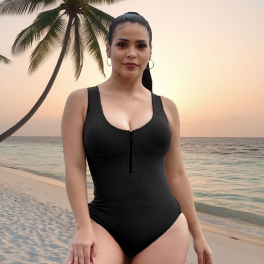 TRAJE DE BAÑO CON FAJA RBTC2001 NEGRO (ENTREGA INMEDIATA)