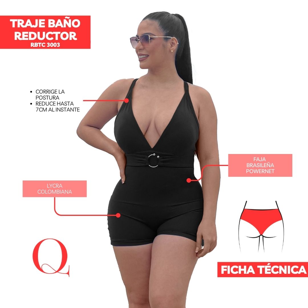 TRAJE DE BAÑO CON FAJA RBTC3006SHT NEGRO