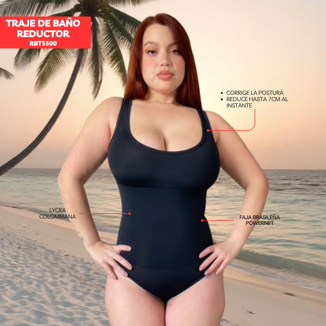 TRAJE DE BAÑO CON FAJA BASIC RBT5500 NEGRO (STOCK FÁBRICA)
