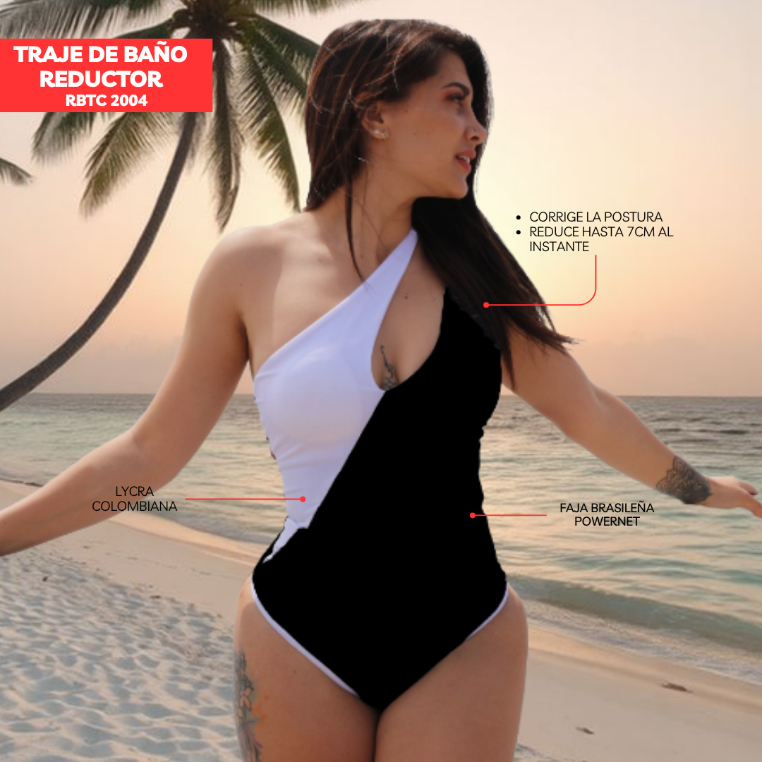 TRAJE DE BAÑO CON FAJA - COLECCION MODA RBTC2004 BLANCONEGRO (ENTREGA INMEDIATA)