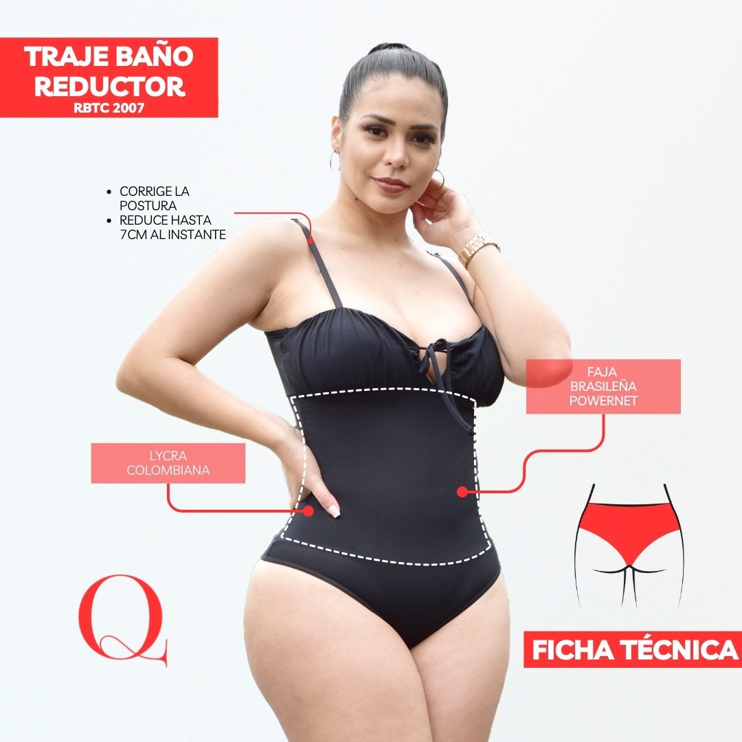 TRAJE DE BAÑO CON FAJA RBTC2007 NEGRO