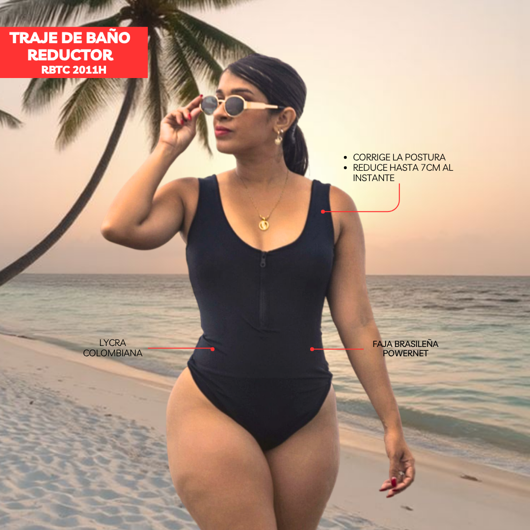 TRAJE DE BAÑO CON FAJA - COLECCION MODA RBTC2011H NEGRO (ENTREGA INMEDIATA)