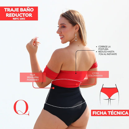 TRAJE DE BAÑO CON FAJA RBTC1002 ROJONEGRO