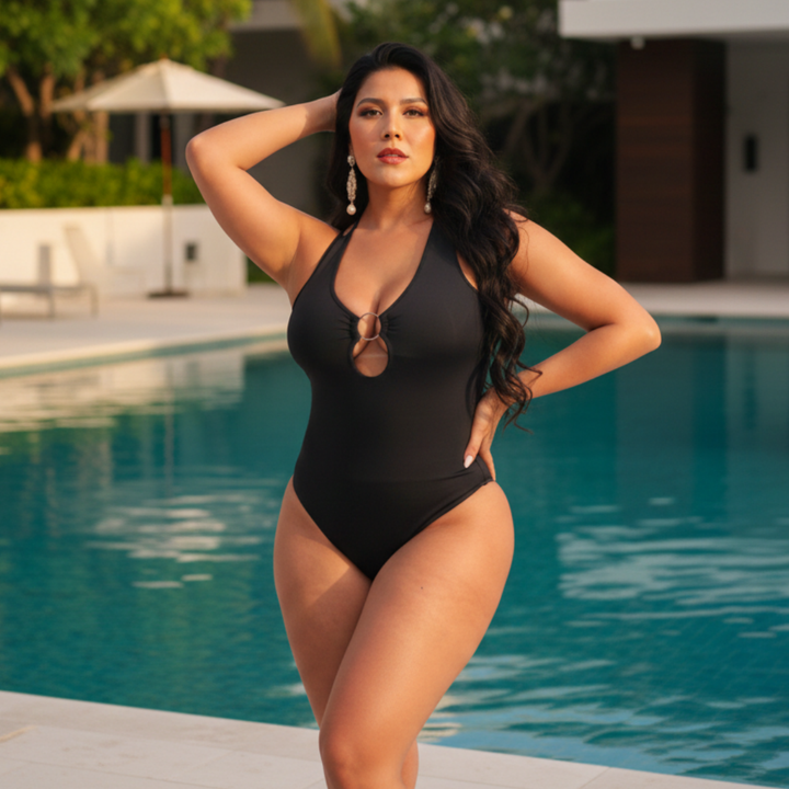 TRAJE DE BAÑO CON FAJA - COLECCION MODA RBTC3900 NEGRO (ENTREGA INMEDIATA)