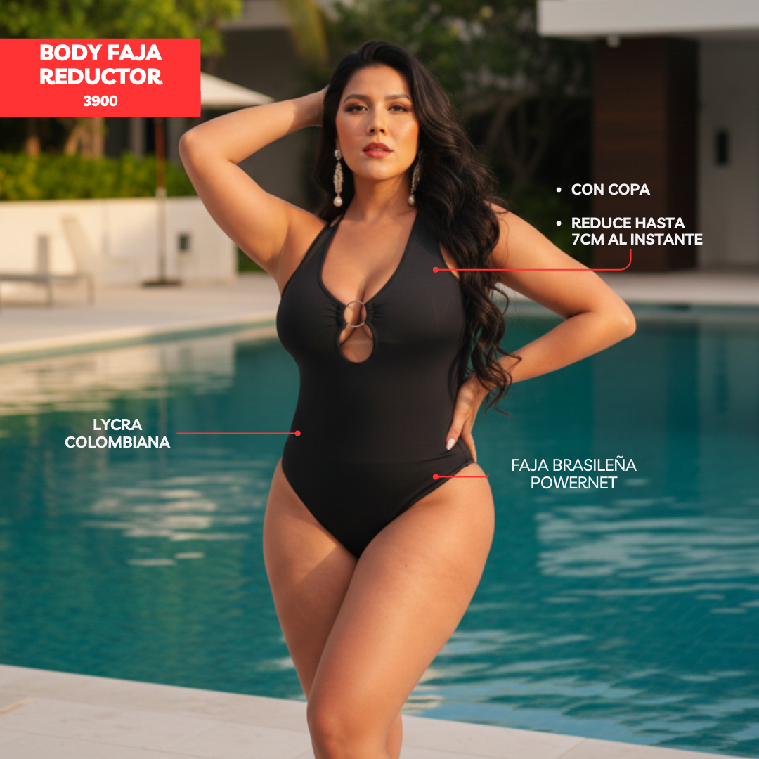 TRAJE DE BAÑO CON FAJA - COLECCION MODA RBTC3900 NEGRO (ENTREGA INMEDIATA)