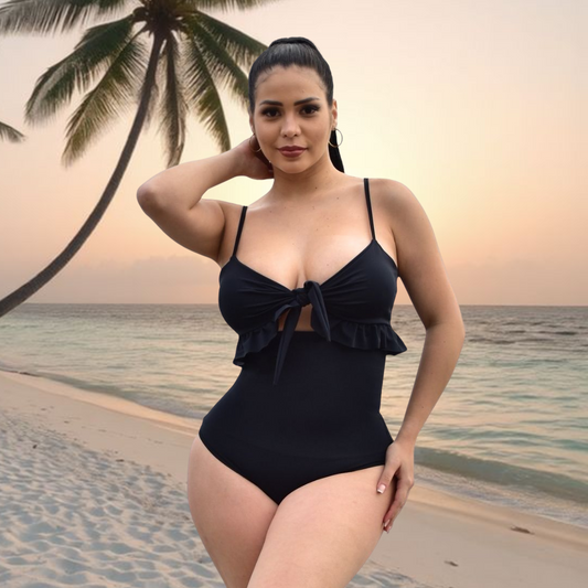 TRAJE DE BAÑO CON FAJA RBTC1009 NEGRO (ENTREGA INMEDIATA)