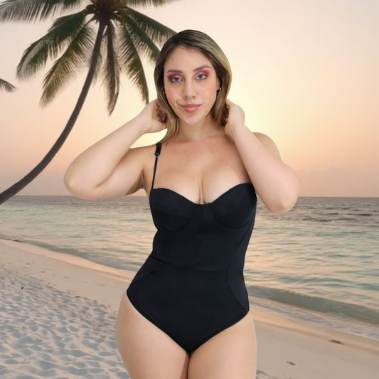 TRAJE DE BAÑO CON FAJA RBTC2002 NEGRO (STOCK FABRICA)