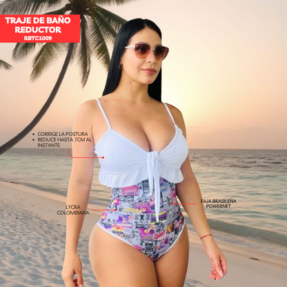 TRAJE DE BAÑO CON FAJA RBTC1009 BLANCO ROCK (STOCK FABRICA)