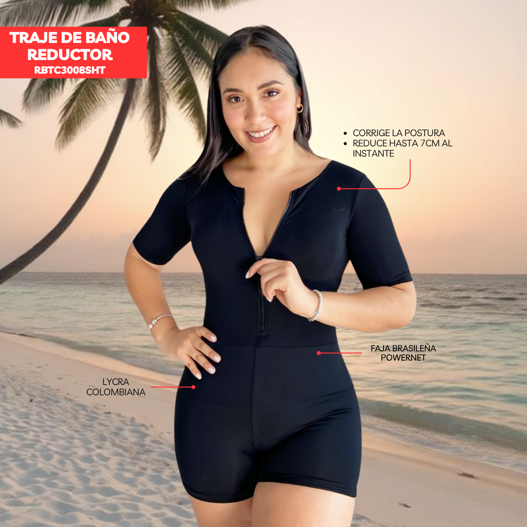 TRAJE DE BAÑO CON FAJA- EXCLUSIVE RBTC3008SHT NEGRO (STOCK FABRICA)