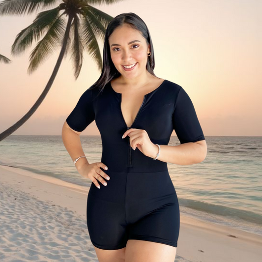 TRAJE DE BAÑO CON FAJA- EXCLUSIVE RBTC3008SHT NEGRO (STOCK FABRICA)