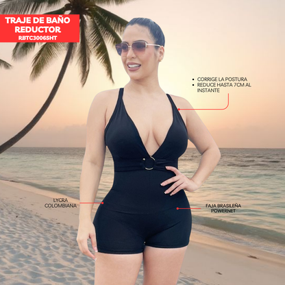 TRAJE DE BAÑO CON FAJA RBTC3006SHT NEGRO (ENTREGA INMEDIATA)