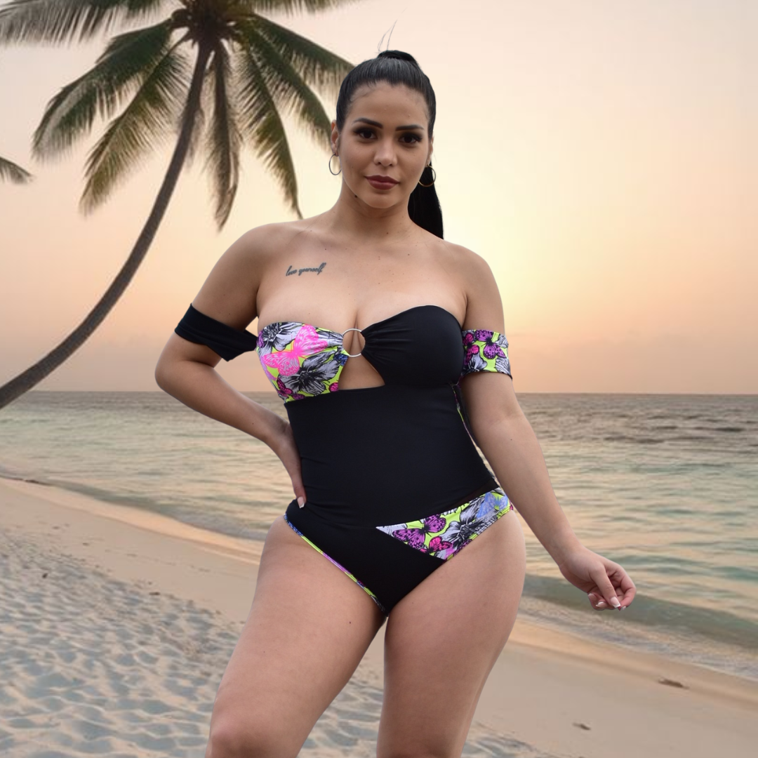 TRAJE DE BAÑO CON FAJA - COLECCION CASUAL RBTC9080 BUTTERFLY NEGRO (ENTREGA INMEDIATA)