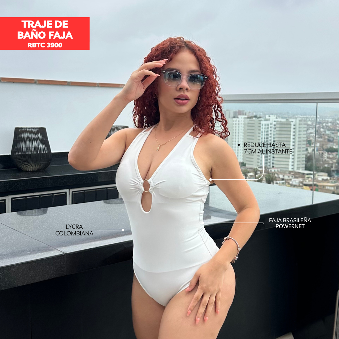 TRAJE DE BAÑO CON FAJA EXCLUSIVE RBTC3900 WHITE (ENTREGA INMEDIATA)