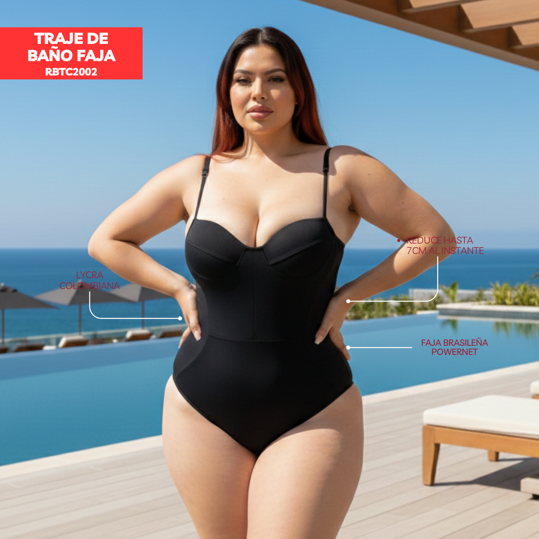 TRAJE DE BAÑO CON FAJA - COLECCION MODA RBTC2002 NEGRO (STOCK FABRICA)