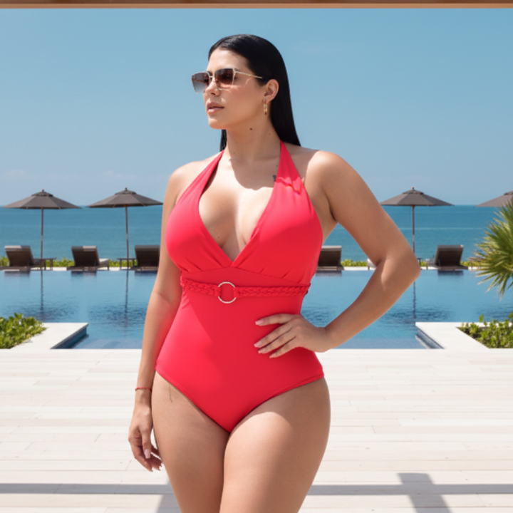 TRAJE DE BAÑO CON FAJA - COLECCION MODA RBTC3003 ROJO (ENTREGA INMEDIATA)