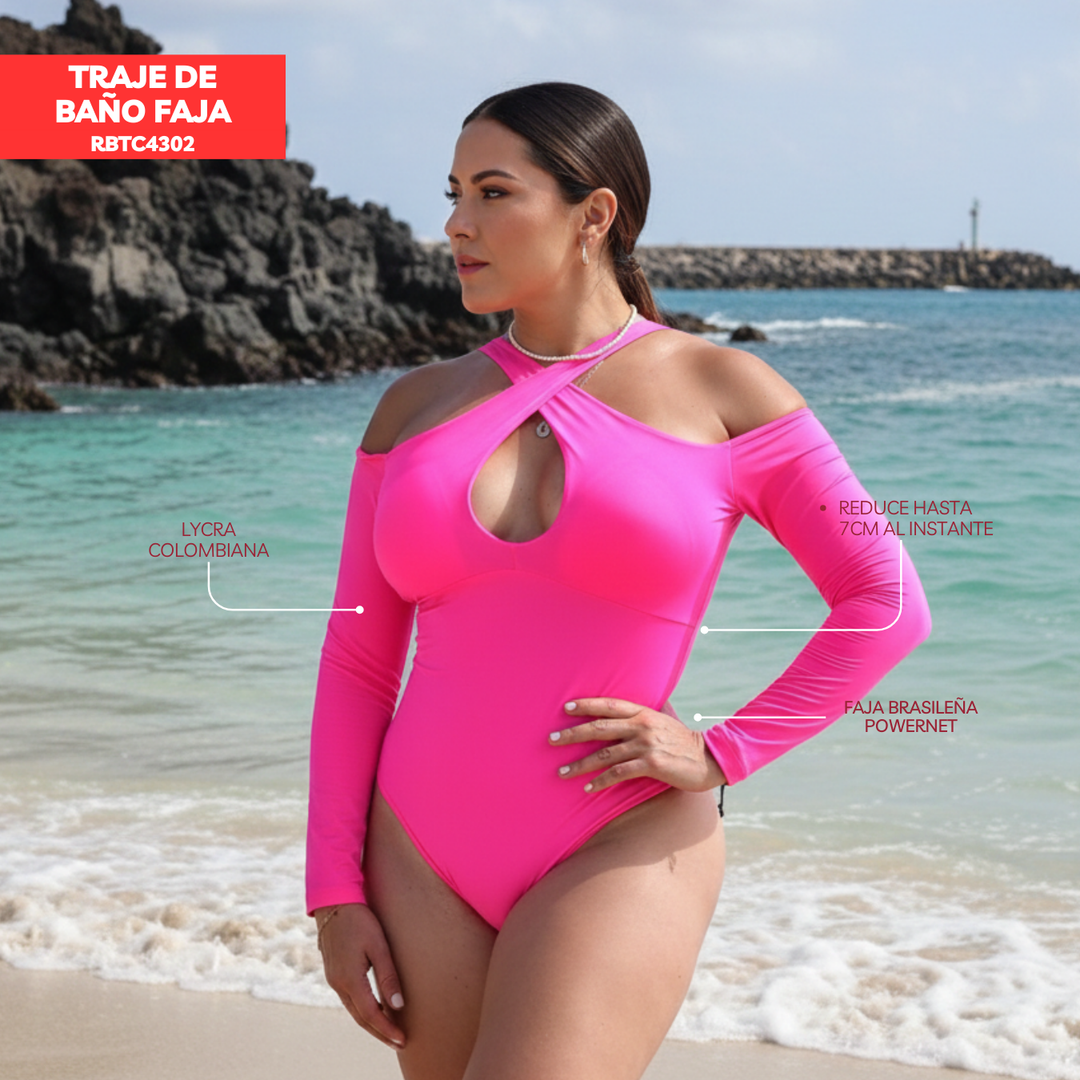 TRAJE DE BAÑO CON FAJA - COLECCION MODA RBTC4302 FUCSIA (STOCK FABRICA)