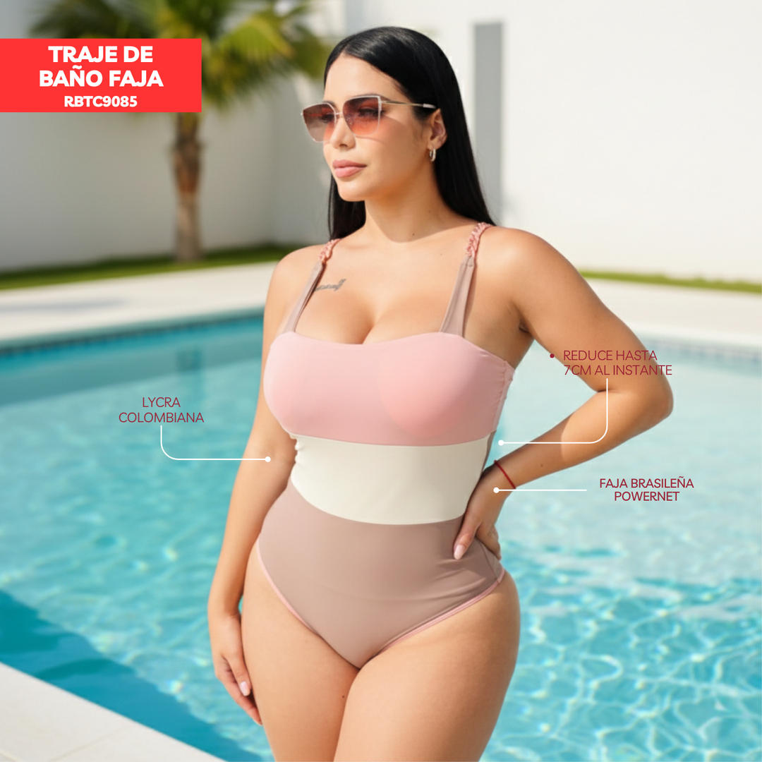 TRAJE DE BAÑO CON FAJA - COLECCION MODA RBTC9085 TRICOLOR2 (ENTREGA INMEDIATA)