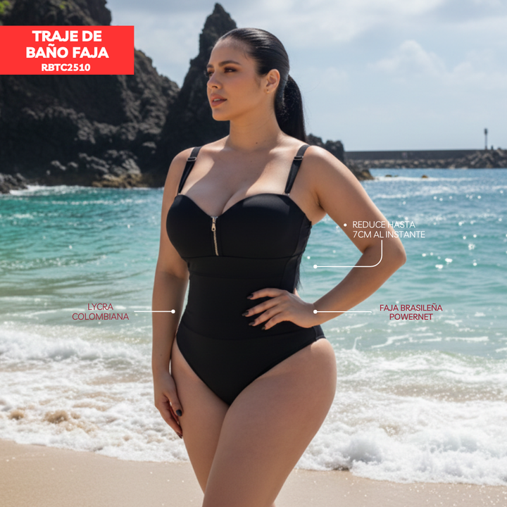 TRAJE DE BAÑO CON FAJA- EXCLUSIVE RBTC2510 NEGRO (ENTREGA INMEDIATA)
